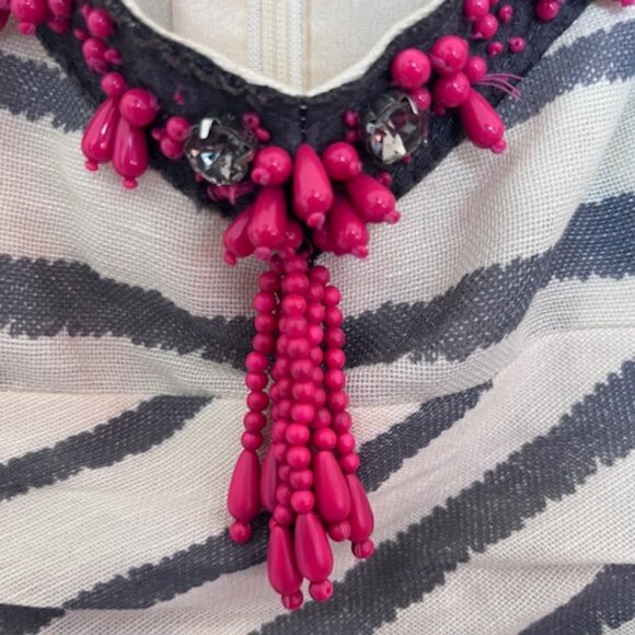 VINTAGE Y2K Nanete Lapore - Cream, black, magenta dress with beadwork - Size 6 - Picture 3 of 6